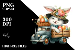 Watercolor Bunny with Vintage Hat PNG Product Image 2