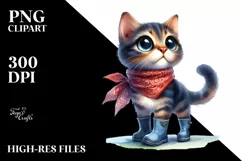 Watercolor Cat with Bandana Clipart Product Image 1