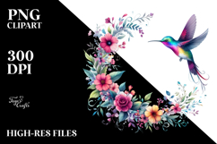 Whimsical Hummingbird Floral Frame Clipart Product Image 2