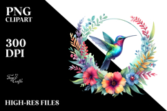 Whimsical Hummingbird Floral Frame Clipart Product Image 2