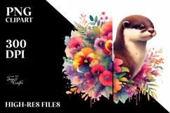 Watercolor Otter Flowers| Sublimation | Clipart Product Image 3