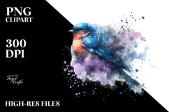 Watercolor Bird with Splashes, PNG Product Image 2