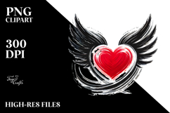 Simple Paintbrush Style Heart with Wings, PNG Product Image 2