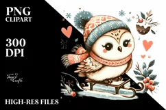 cute Baby Owl Commemorated on a Sleigh, Transparent PNG Product Image 3