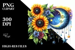 Colorful Half Moon with Sunflowers PNG Product Image 1