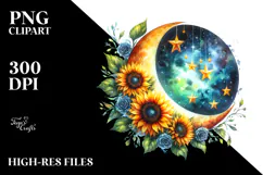 Colorful Half Moon with Sunflowers, PNG Product Image 2