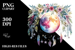 Boho Moon Watercolor Sticker | Sublimation | Clipart Product Image 2