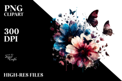 Watercolor Flower Butterfly Silhouettes, PNG Product Image 2