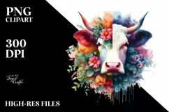 Artistic Cow Vibrant Watercolor Flowers Product Image 1