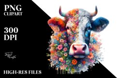Artistic Cow Vibrant Watercolor Flowers Product Image 3
