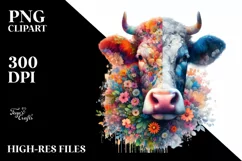 Artistic Cow Vibrant Watercolor Flowers Product Image 3