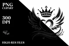 Simple Paintbrush Style Heart with Wings and Crown PNG Product Image 2