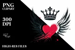 Simple Paintbrush Style Heart with Wings and Crown PNG Product Image 2