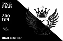 Simple Paintbrush Style Heart with Wings and Crown PNG Product Image 2
