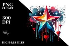 Washed Watercolor Star with Blood and Hearts, PNG Product Image 2
