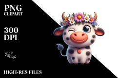 Whimsical Cartoon Cow with Flower Crown PNG Product Image 2