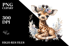 Digital Watercolor of Adorned Baby Giraffe PNG Product Image 2
