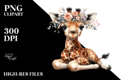 Digital Watercolor of Adorned Baby Giraffe PNG Product Image 2