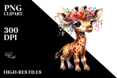 Digital Watercolor of Adorned Baby Giraffe PNG Product Image 2