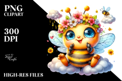 Baby Bee Cuddling Cloud PNG Product Image 2
