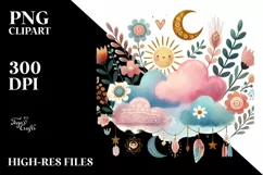 Colorful Watercolor Digital Painting with Cute Boho Cloud Product Image 2