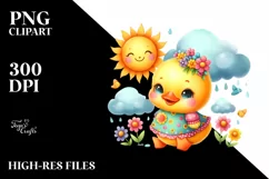 Cute Duckling Sun Rain Flower, Clipart |T-shirt, Mug PNG Product Image 8
