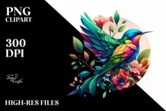 Vibrant Bird with Flowers PNG Product Image 1