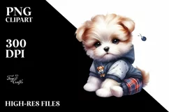 Watercolor Baby Dog with Clothes Product Image 1