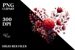 Red Floral Heart, Watercolor PNG Product Image 2