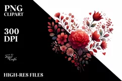 Red Floral Heart, Watercolor PNG Product Image 2