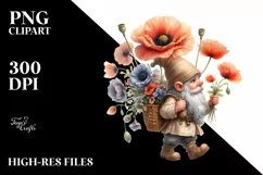 Detailed Gnome Poppy Bouquet Clipart Product Image 1
