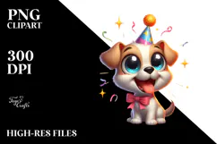 Silly Cartoon Puppy with Party Hat PNG Product Image 2