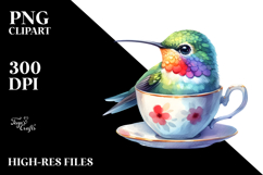 Vibrant Baby Hummingbird in Teacup Sublimation Clipart Product Image 2