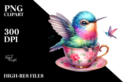 Vibrant Baby Hummingbird in Teacup Sublimation Clipart Product Image 2