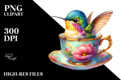 Vibrant Baby Hummingbird in Teacup Sublimation Clipart Product Image 2