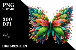 Vibrant Butterfly with Flowers, High-Res PNG Product Image 1