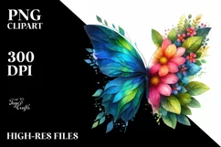 Vibrant Butterfly with Flowers, High-Res PNG Product Image 1