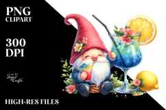 Gnome with Cocktail and Gigantic Lemon, PNG Product Image 2
