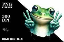 Funny Frog Smiling with Victory Sign | Clipart Product Image 1