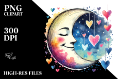 Simple Cute Moon with Hearts, Digital Painting Product Image 2