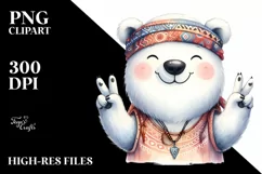 Funny Polar Bear Smiling with Victory Sign | Clipart Product Image 1