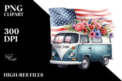 Van with Flowers USA Flag | Sublimation Clipart Product Image 1