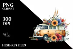 Van with Flowers USA Flag | Sublimation Clipart Product Image 1