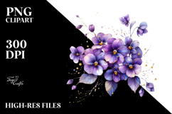 Violet with Golden Insertions, Watercolor PNG Product Image 2