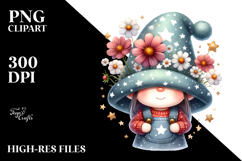 Watercolor Gnome with Large Lilac Floral, PNG Product Image 2