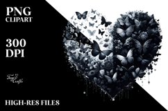 Heart Made Half of Butterflies Silhouettes PNG Product Image 2