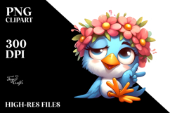 Casual Bird with Flower Crown, Balanced Negative Space PNG Product Image 2