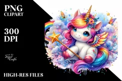 Colorful Baby Unicorn with Magic Wand, Transparent PNG Product Image 1