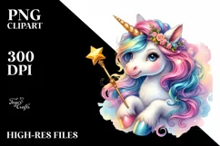 Colorful Baby Unicorn with Magic Wand, Transparent PNG Product Image 1