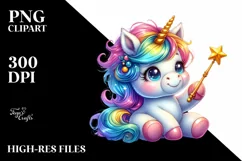 colorful baby unicorn with Magic Wand, Sublimation PNG Product Image 3